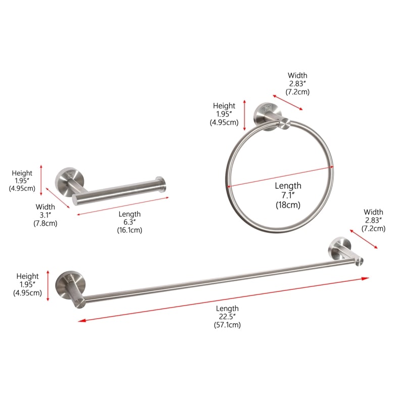Elegant Kitchen and Bath Alma 3-Pc Stainless Steel Hardware Set in Nickel