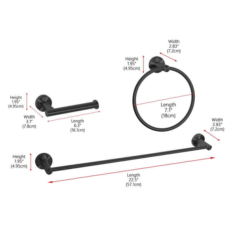 Elegant Kitchen and Bath Alma 3-Pc Stainless Steel Hardware Set in Black