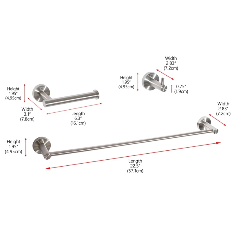 Elegant Kitchen and Bath Freya 3-Pc Stainless Steel Hardware Set in Nickel