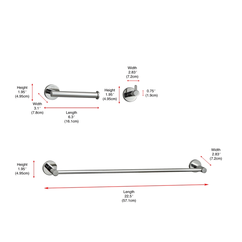 Elegant Kitchen and Bath Freya 3-Pc Stainless Steel Hardware Set in Chrome