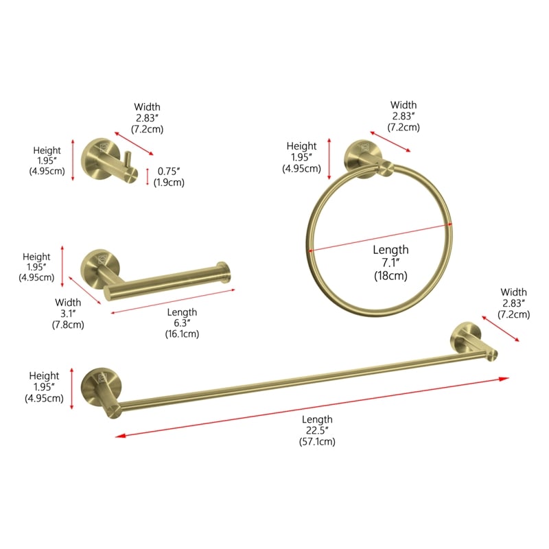 Elegant Kitchen and Bath Freya 4-Pc Stainless Steel Hardware Set in Gold