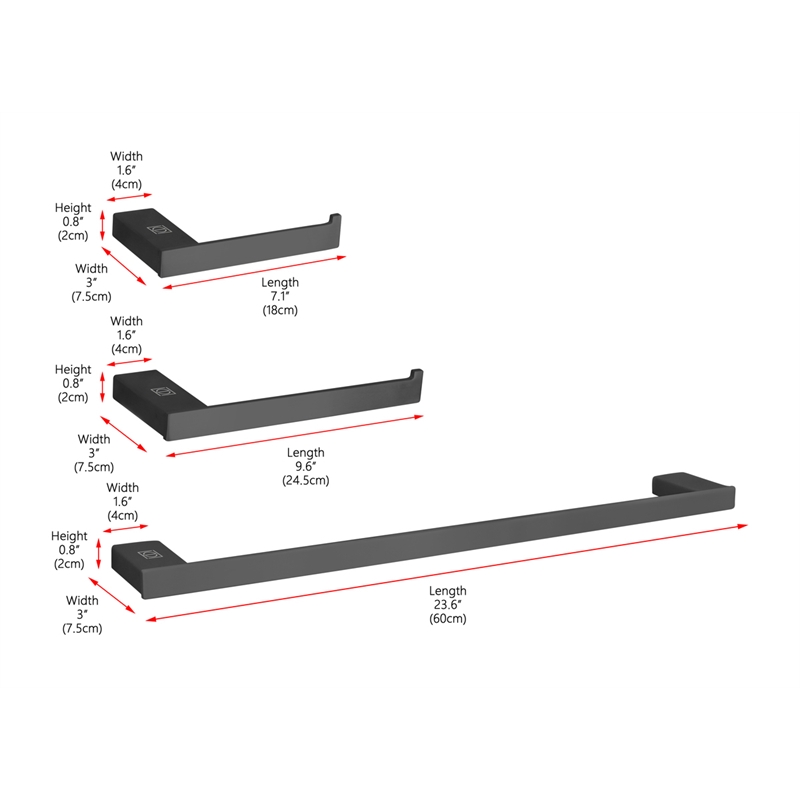 Elegant Kitchen and Bath Sofia 3-Pc Stainless Steel Hardware Set in Matte Black