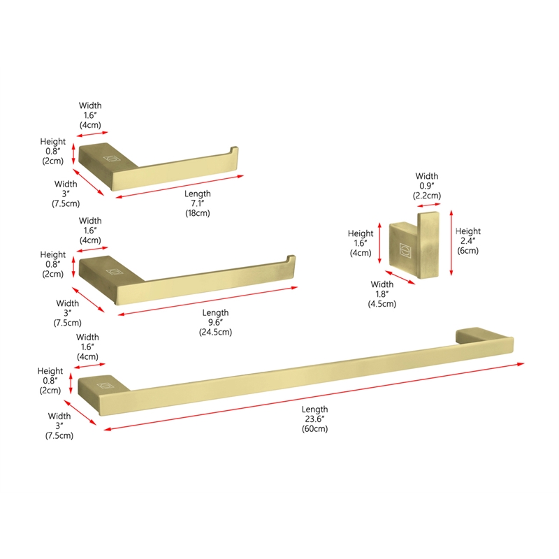Elegant Kitchen and Bath Sofia 4-Pc Stainless Steel Hardware Set in Gold