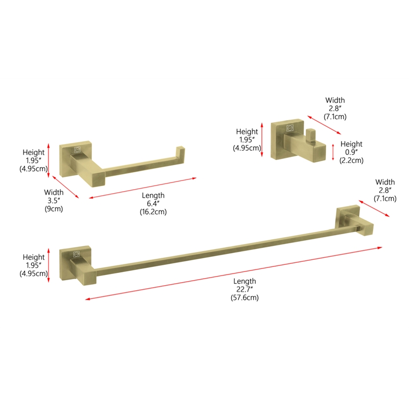 Elegant Kitchen and Bath Isla 3-Pc Stainless Steel Hardware Set in Gold