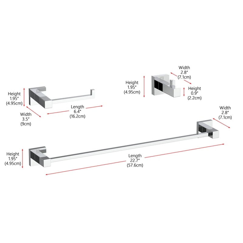Elegant Kitchen and Bath Isla 3-Pc Stainless Steel Hardware Set in Chrome