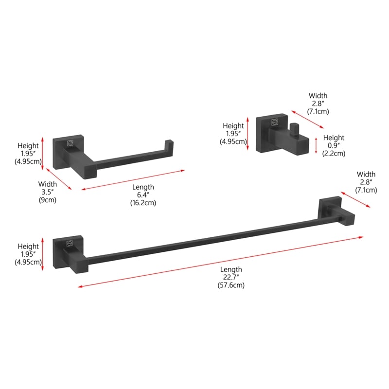 Elegant Kitchen and Bath Isla 3-Pc Stainless Steel Hardware Set in Black