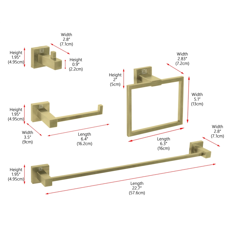 Elegant Kitchen and Bath Isla 4-Pc Stainless Steel Hardware Set in Gold