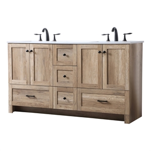 Elegant Kitchen and Bath Soma 60&quot Solid Wood Double Bathroom Vanity in Oak