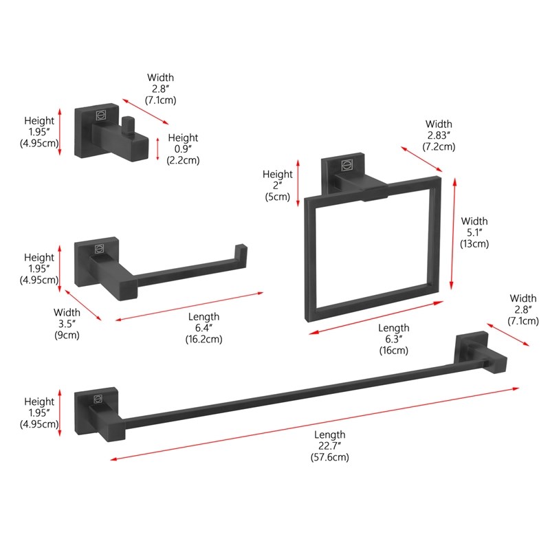 Elegant Kitchen and Bath Isla 4-Pc Stainless Steel Hardware Set in Black