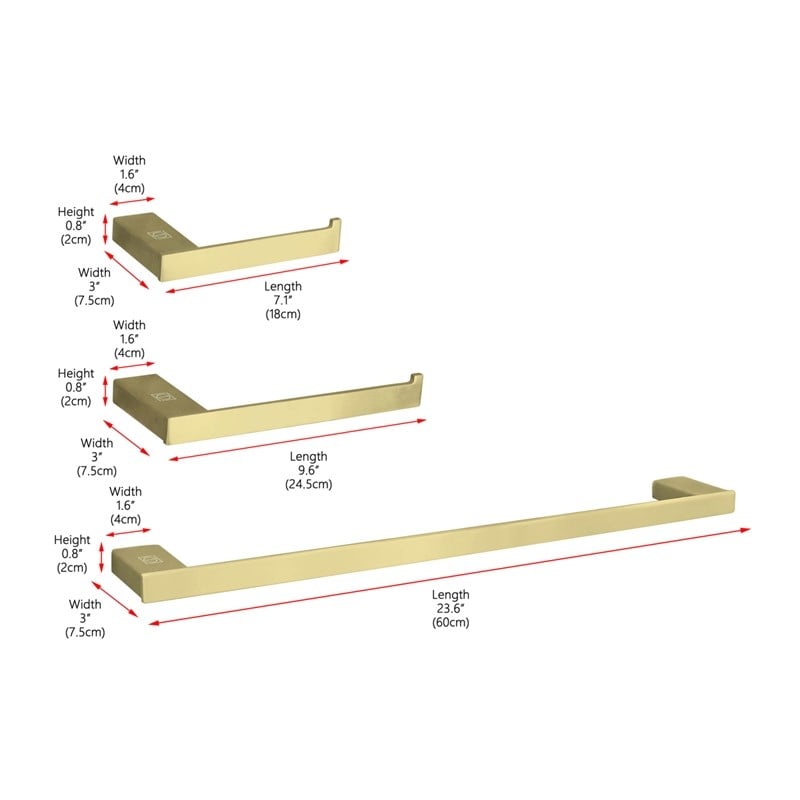 Elegant Kitchen and Bath Sofia 3-Pc Stainless Steel Hardware Set in Brushed Gold
