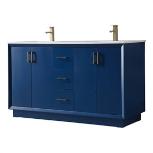 Elegant Kitchen and Bath Hayes 60&quot Solid Wood Double Bathroom Vanity in Blue