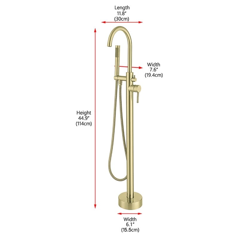 Elegant Kitchen and Bath Steven Brass Floor Mounted Tub Faucet in Brushed Gold