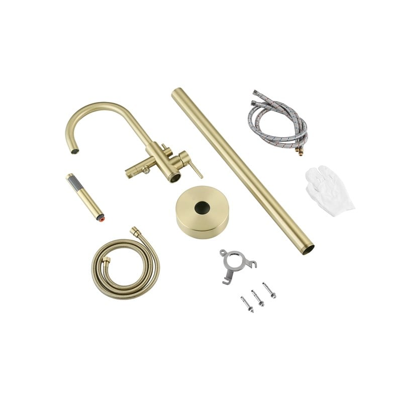 Elegant Kitchen and Bath Steven Brass Floor Mounted Tub Faucet in Brushed Gold