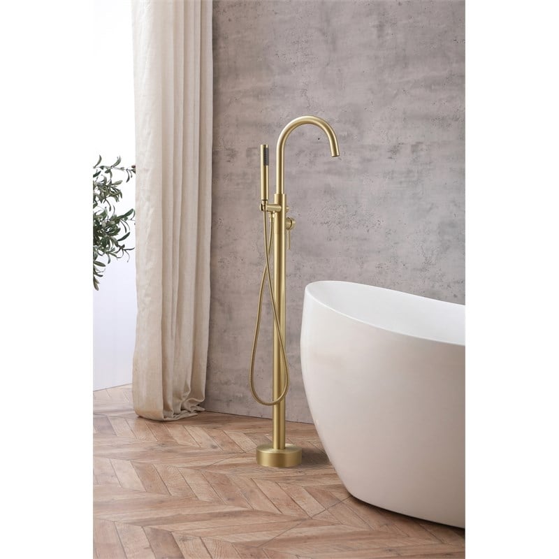 Elegant Kitchen and Bath Steven Brass Floor Mounted Tub Faucet in Brushed Gold