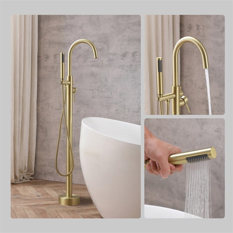 Elegant Kitchen and Bath Steven Brass Floor Mounted Tub Faucet in Brushed Gold