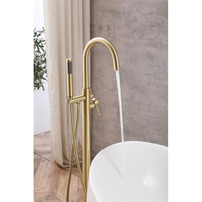 Elegant Kitchen and Bath Steven Brass Floor Mounted Tub Faucet in Brushed Gold