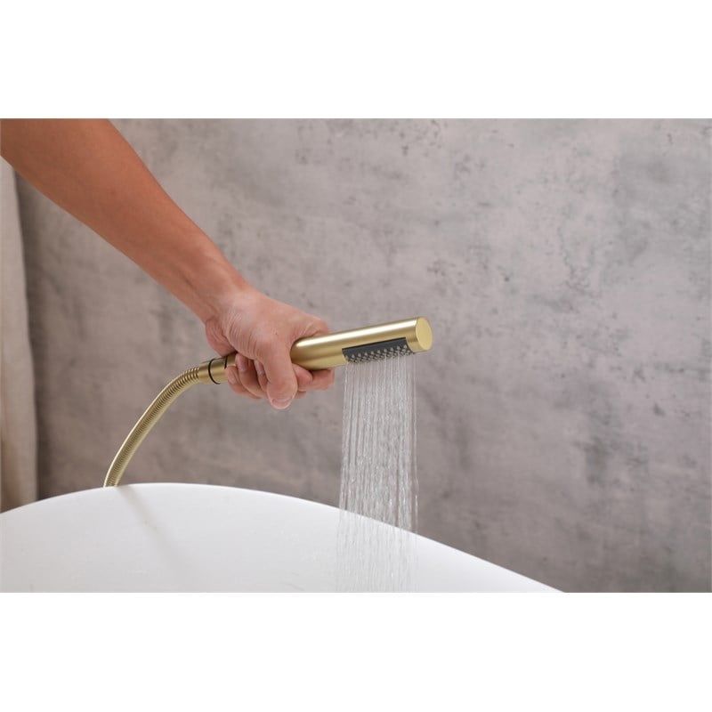 Elegant Kitchen and Bath Steven Brass Floor Mounted Tub Faucet in Brushed Gold