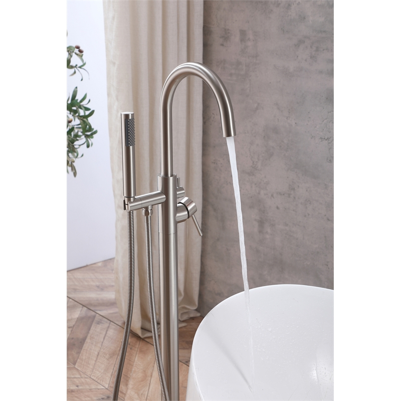 Elegant Kitchen and Bath Steven Brass Floor Mounted Tub Faucet in Brushed Nickel