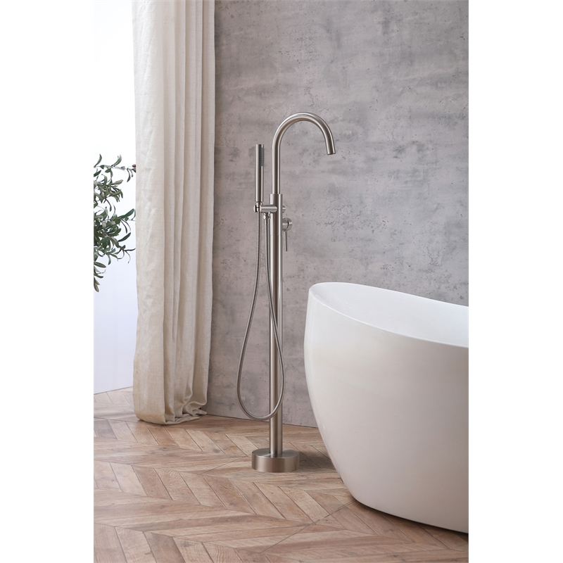 Elegant Kitchen and Bath Steven Brass Floor Mounted Tub Faucet in Brushed Nickel