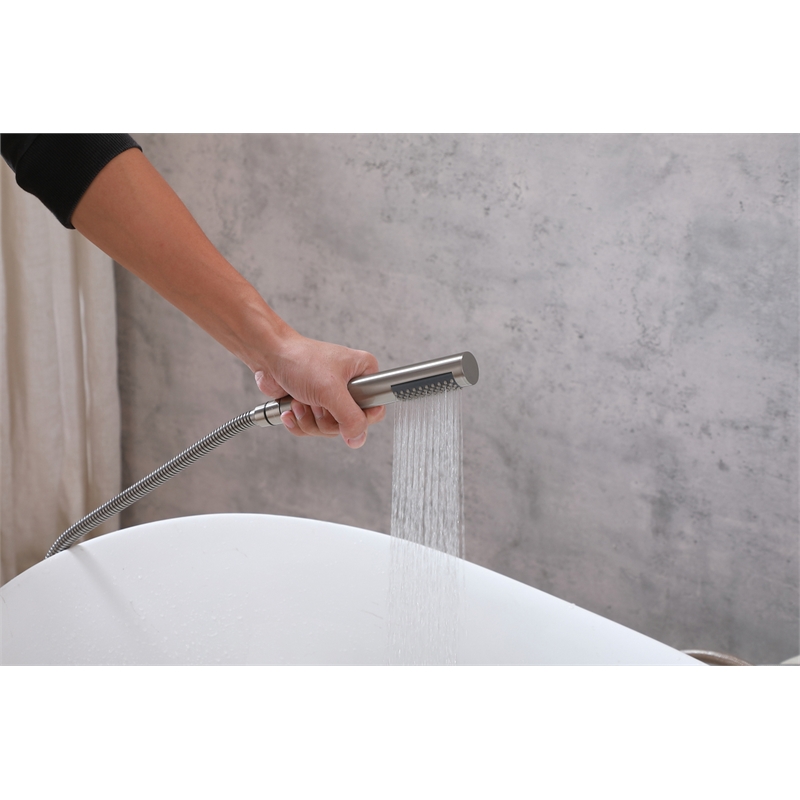 Elegant Kitchen and Bath Steven Brass Floor Mounted Tub Faucet in Brushed Nickel