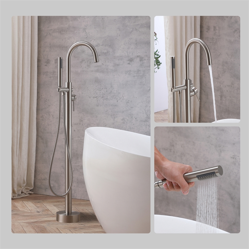 Elegant Kitchen and Bath Steven Brass Floor Mounted Tub Faucet in Brushed Nickel