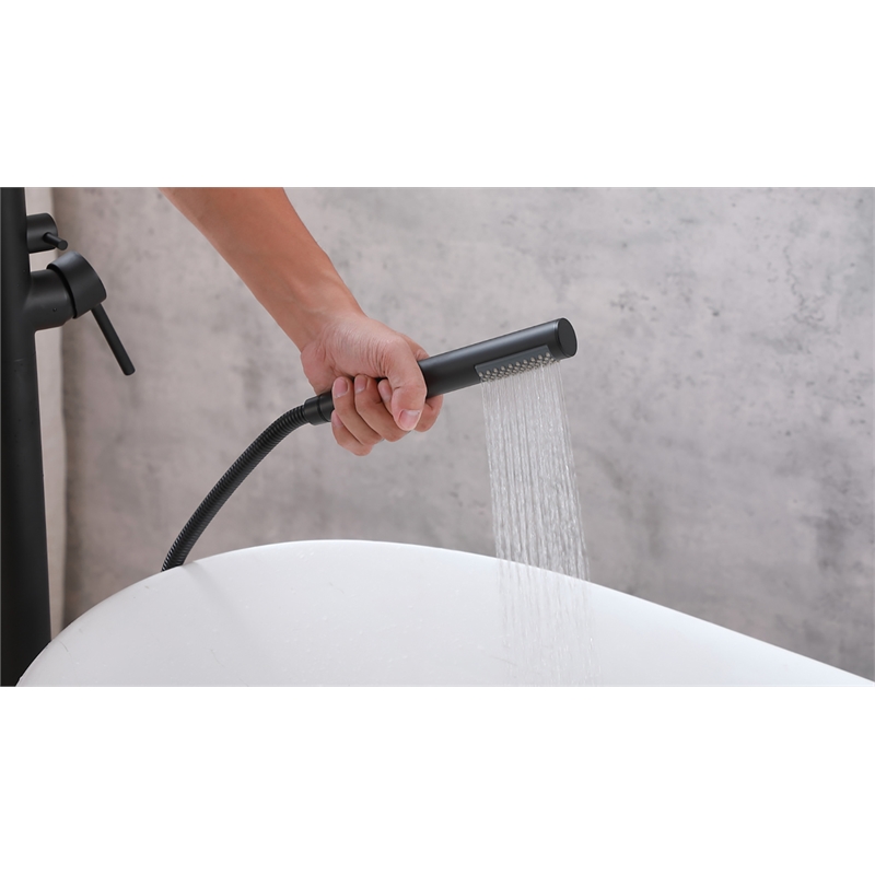 Elegant Kitchen and Bath Steven Brass Floor Mounted Tub Faucet in Matte Black