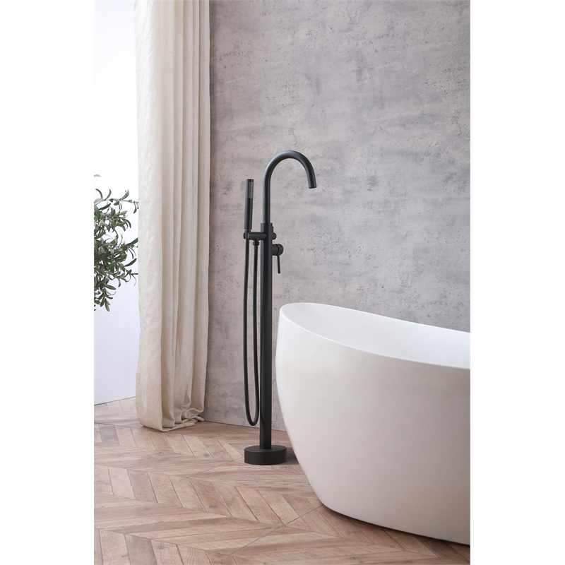 Elegant Kitchen and Bath Steven Brass Floor Mounted Tub Faucet in Matte Black