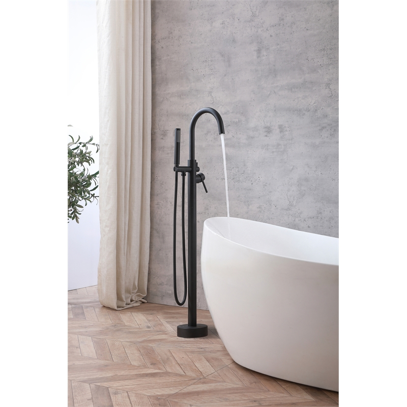 Elegant Kitchen and Bath Steven Brass Floor Mounted Tub Faucet in Matte Black