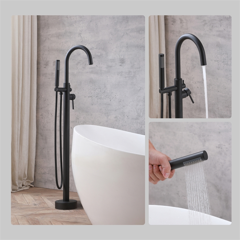 Elegant Kitchen and Bath Steven Brass Floor Mounted Tub Faucet in Matte Black