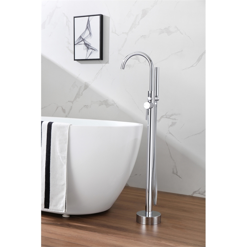 Elegant Kitchen and Bath Steven Brass Floor Mounted Tub Faucet in Chrome