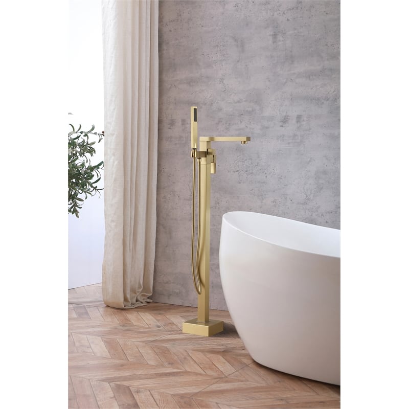 Elegant Kitchen and Bath Henry Brass Floor Mounted Tub Faucet in Brushed Gold