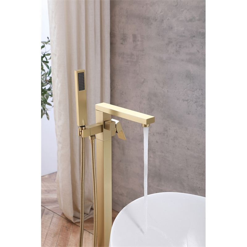 Elegant Kitchen and Bath Henry Brass Floor Mounted Tub Faucet in Brushed Gold