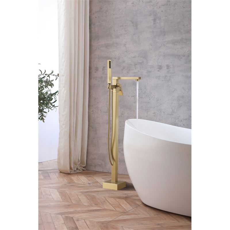 Elegant Kitchen and Bath Henry Brass Floor Mounted Tub Faucet in Brushed Gold