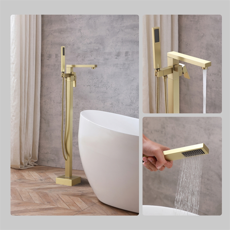 Elegant Kitchen and Bath Henry Brass Floor Mounted Tub Faucet in Brushed Gold