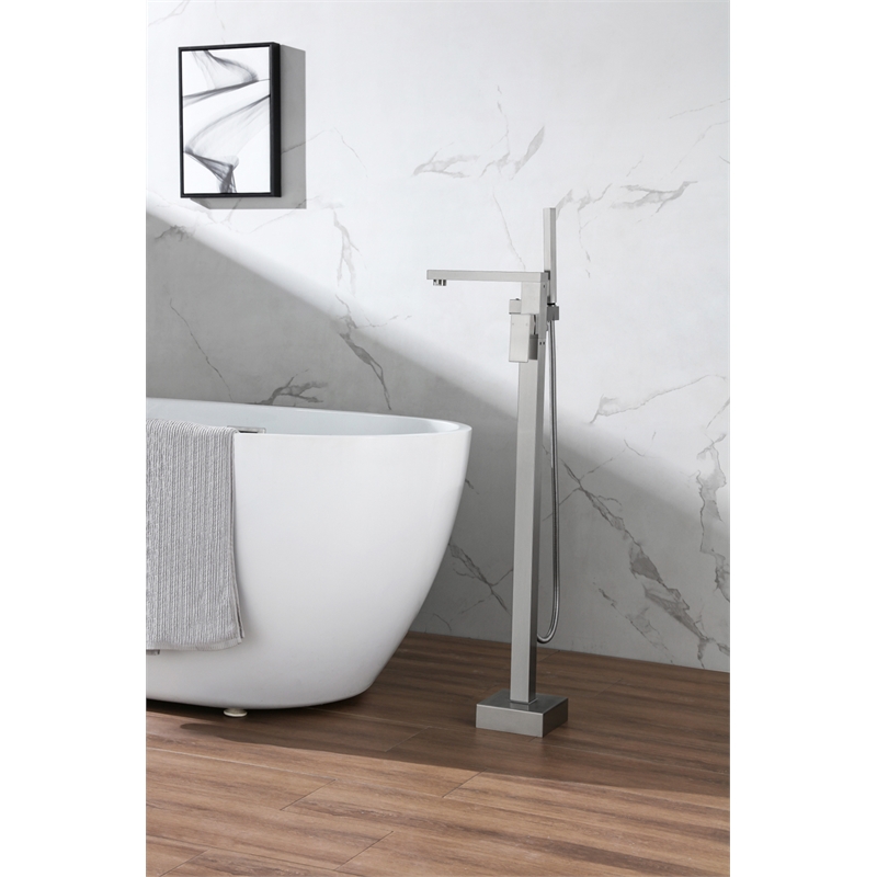 Elegant Kitchen and Bath Henry Brass Floor Mounted Tub Faucet in Brushed Nickel