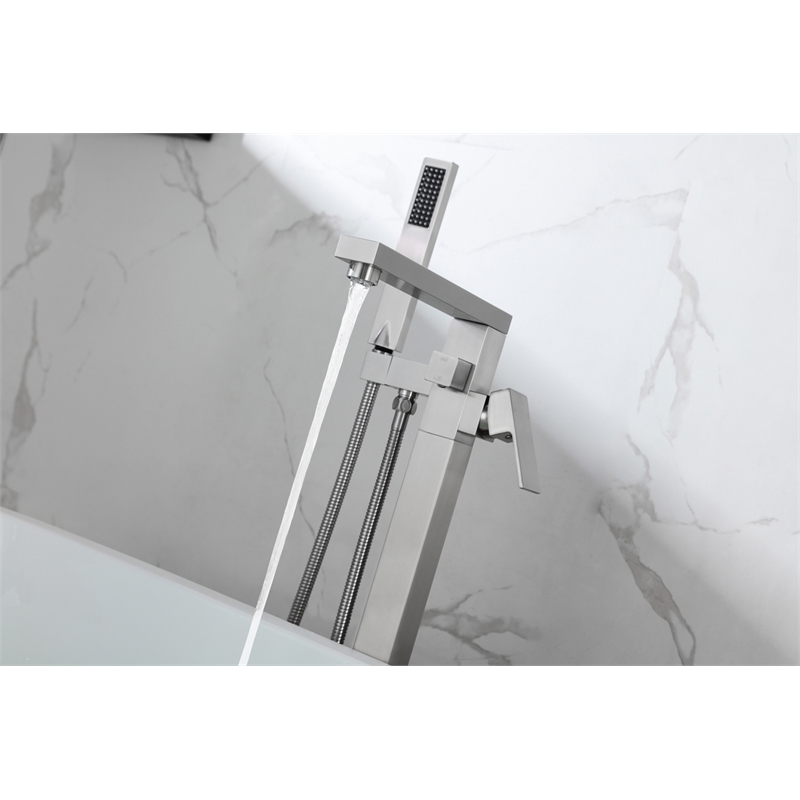 Elegant Kitchen and Bath Henry Brass Floor Mounted Tub Faucet in Brushed Nickel