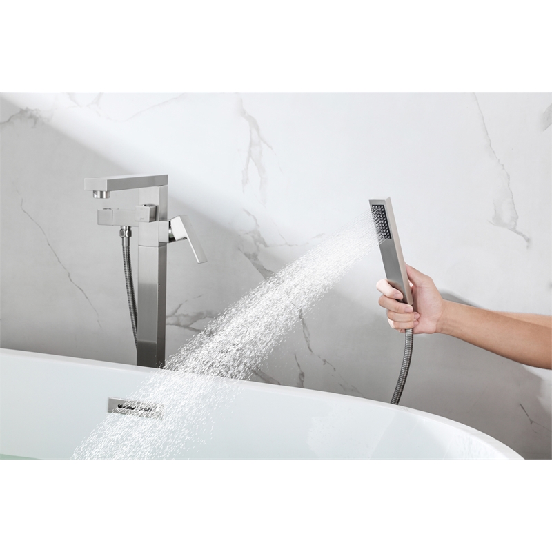 Elegant Kitchen and Bath Henry Brass Floor Mounted Tub Faucet in Brushed Nickel