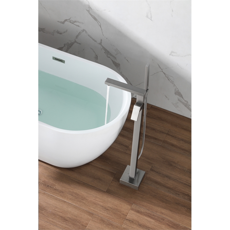 Elegant Kitchen and Bath Henry Brass Floor Mounted Tub Faucet in Brushed Nickel