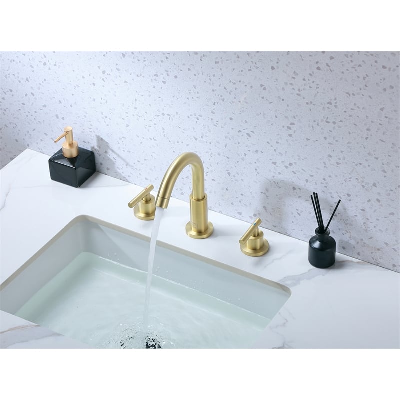 Elegant Kitchen and Bath Leah Brass Double Handle Bathroom Faucet in Gold