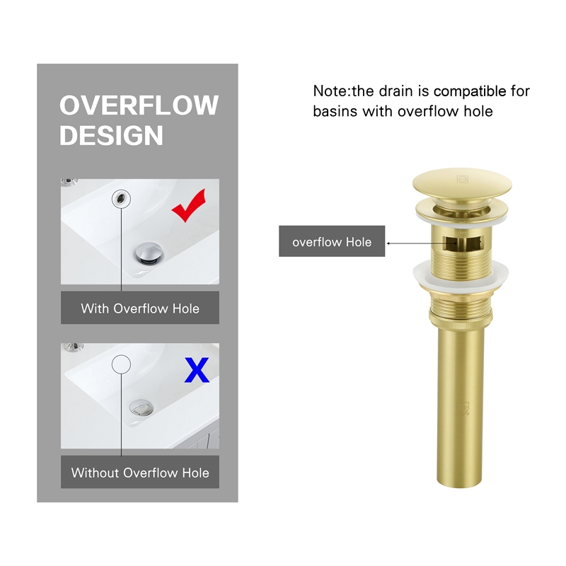 Elegant Kitchen And Bath Pop-Up Bathroom Sink Drain With Overflow Brushed Gold