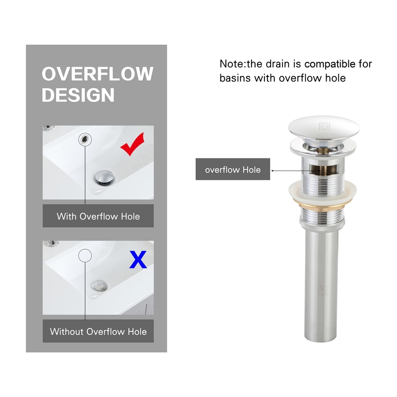 Elegant Kitchen And Bath Pop-Up Bathroom Sink Drain With Overflow Polishe Chrome