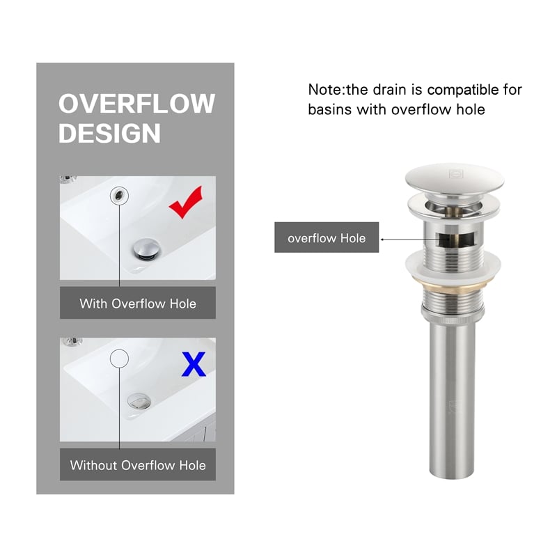 Elegant Kitchen And Bath Pop-Up Bathroom Sink Drain With Overflow Brushed Nickel