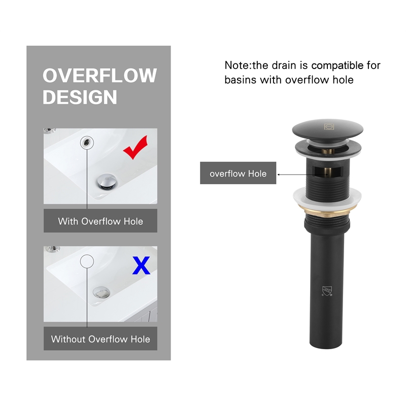 Elegant Kitchen And Bath Pop-Up Bathroom Sink Drain With Overflow In Matte Black