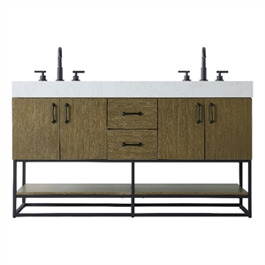 Elegant Kitchen And Bath 60&quot Double Bathroom Vanity In Chestnut Brown