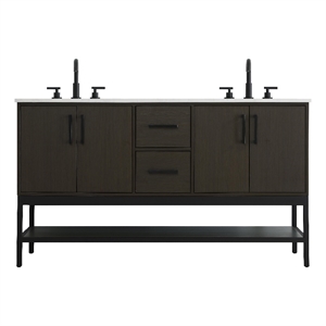 Elegant Kitchen And Bath 60&quot Double Bathroom Vanity in Mocha Brown
