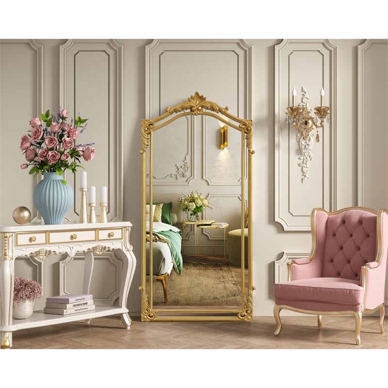 Elegant Kitchen And Bath Madeline 33.5X66 Traditional Mirror in Gold Leaf