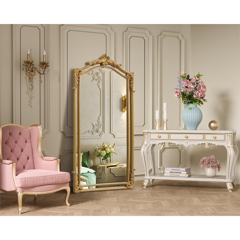 Elegant Kitchen And Bath Madeline 33.5X66 Traditional Mirror in Gold Leaf