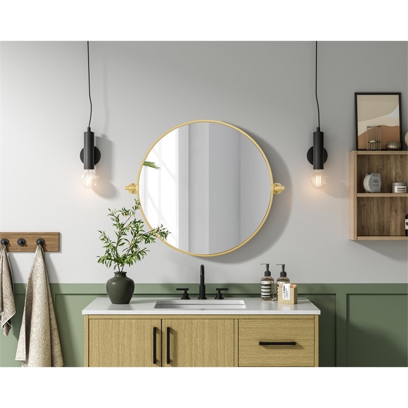 Elegant Kitchen And Bath Amoura 24X24 Pivot Mirror in Brass
