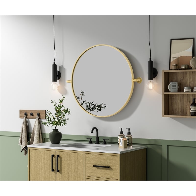 Elegant Kitchen And Bath Amoura 24X24 Pivot Mirror in Brass