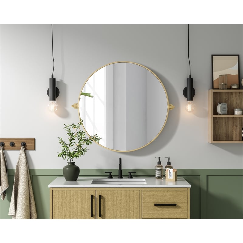 Elegant Kitchen And Bath Amoura 30X30 Pivot Mirror in Brass